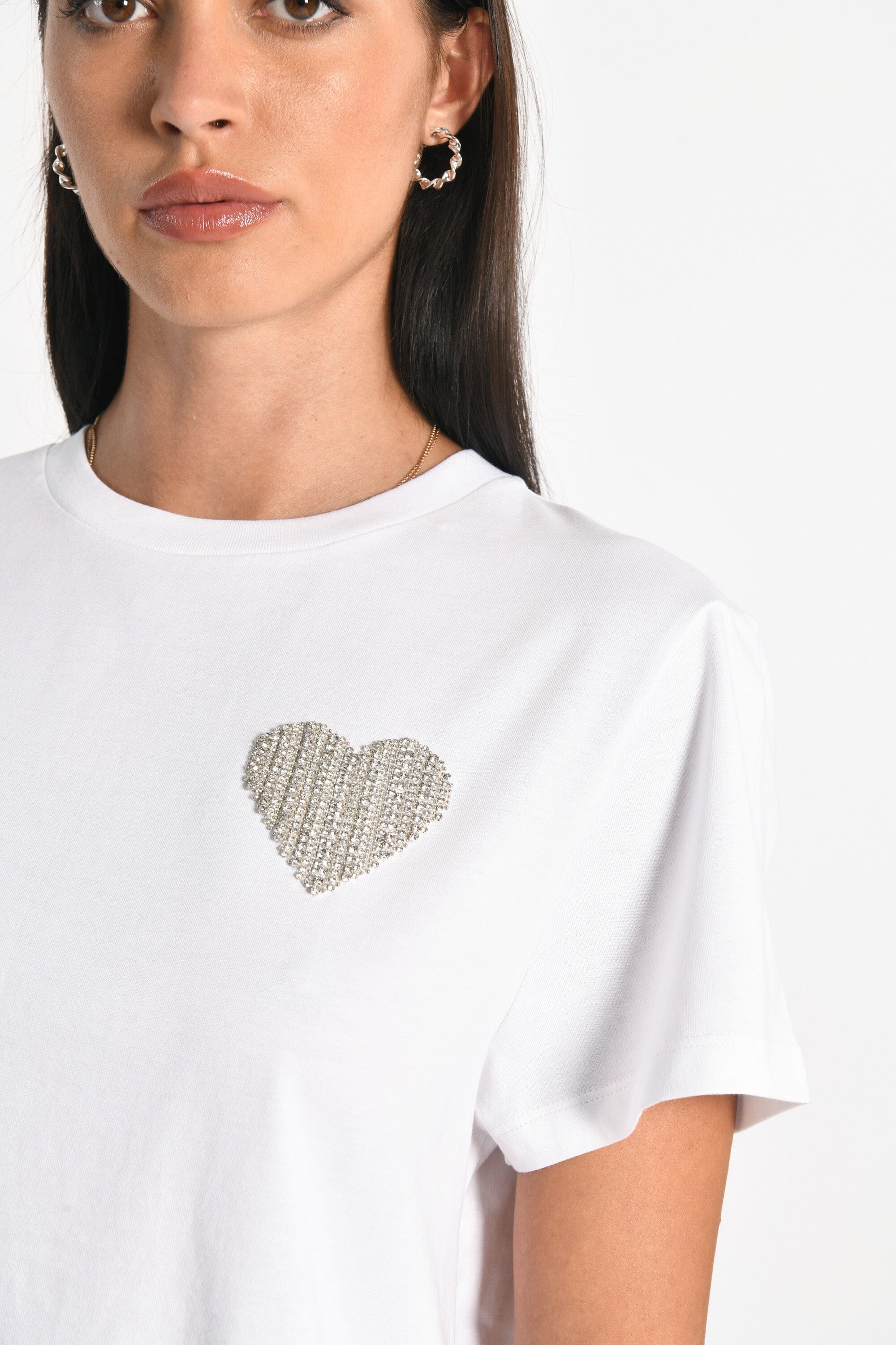 T-SHIRT CŒR STRASS LUNA BLANC